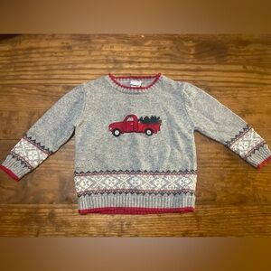 Winter Holiday Gray Crewneck Sweater with Red Truck and Tree Design, Boys 3T